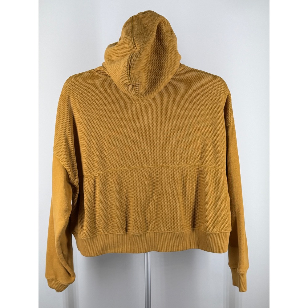 Aerie Mustard Yellow Cropped Textured Waffle Knit Hoodie Sweatshirt Womens M - Picture 3 of 7